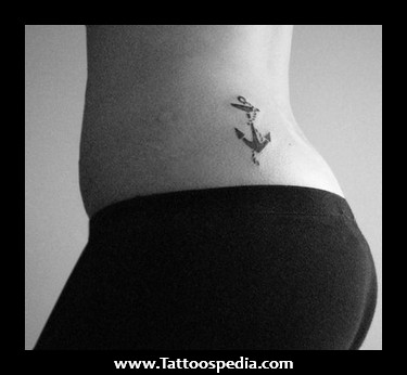 Black Anchor Cross Tattoo On Left Side Rib