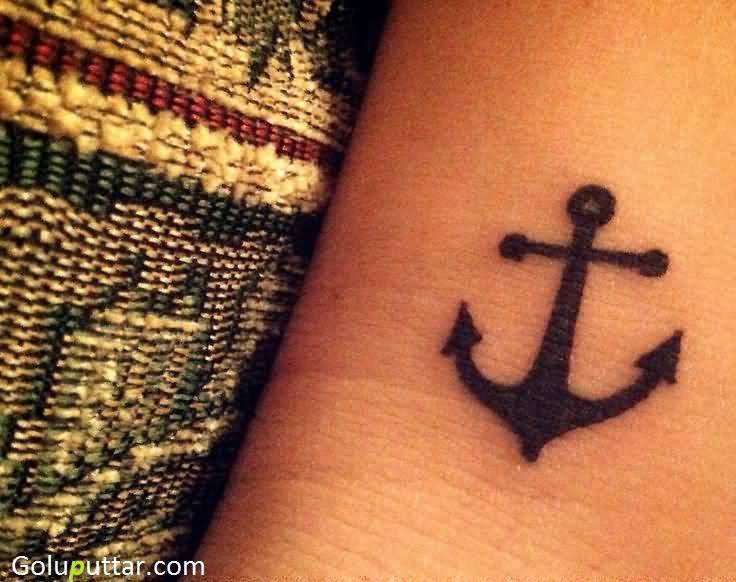 Black Anchor Tattoo Design For Ankle