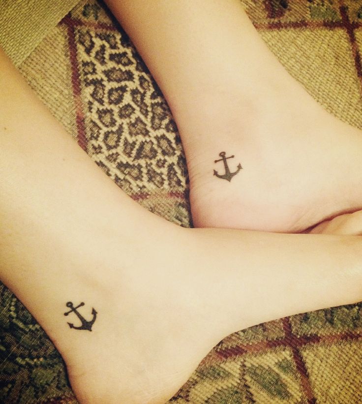 Black Anchor Tattoo On Couple Left Ankle