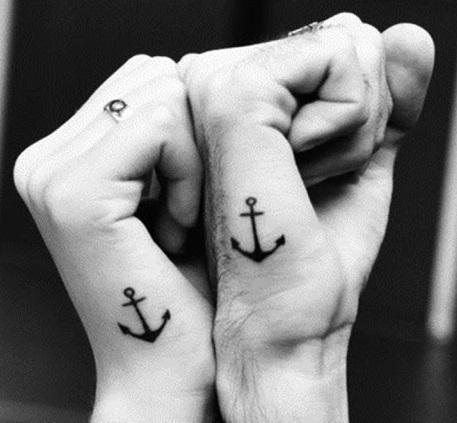 Black Anchor Tattoo On Couple Right Hand