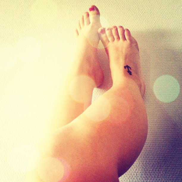 Black Anchor Tattoo On Girl Right Foot