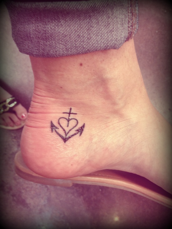 Black Anchor Tattoo On Girl Right Heel