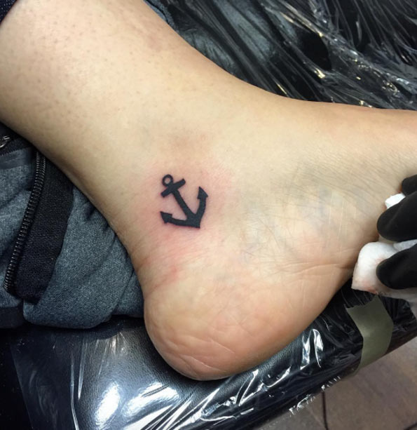 Black Anchor Tattoo On Left Foot Ankle By Joe Christensen