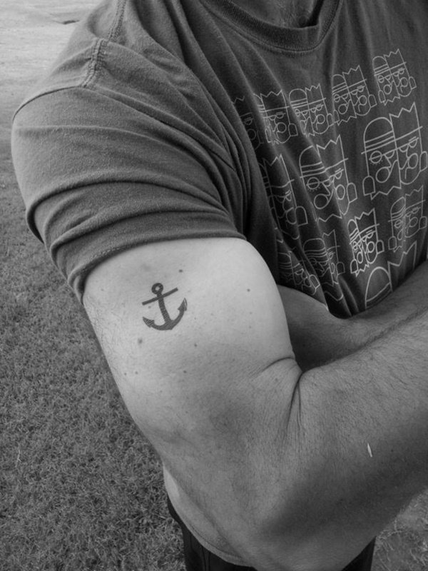 Black Anchor Tattoo On Man Right Half Sleeve