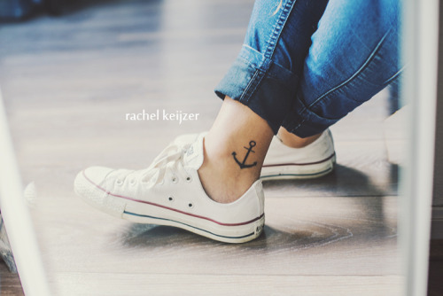 Black Anchor Tattoo On Right Foot Ankle