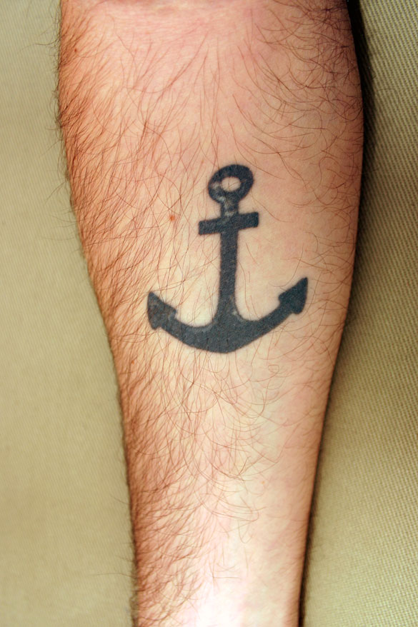Black Anchor Tattoo On Right Forearm