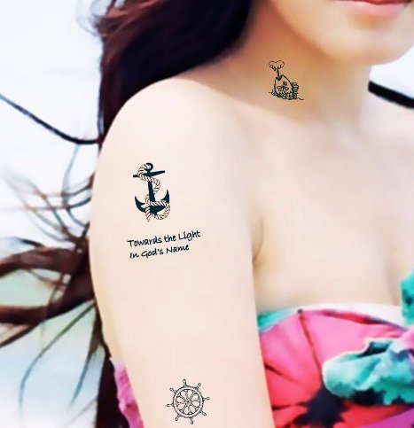 Black Anchor Tattoo On Women Right Shoulder
