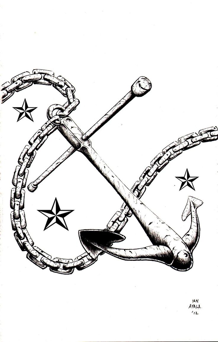 Black Anchor With Chain And Nautical Stars Tattoo Design