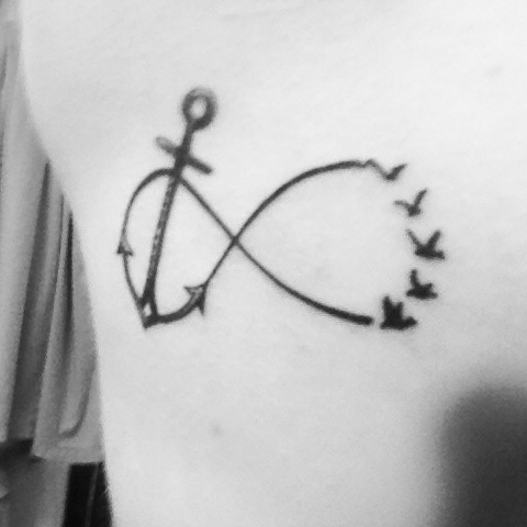 Black Anchor With Infinity And Flying Birds Tattoo Design By Aly
