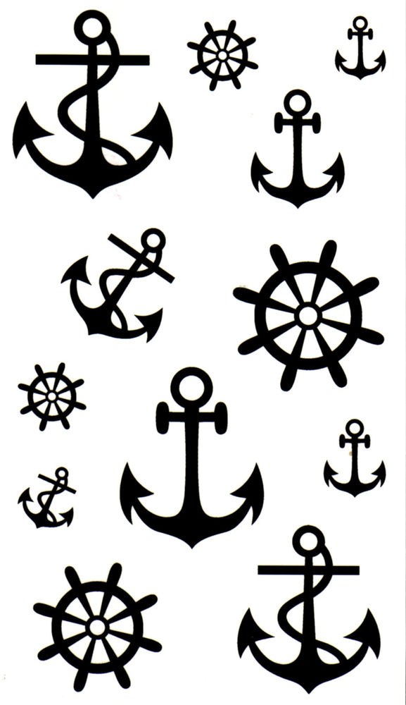 Black Anchor With Ship Wheel Tattoo Design