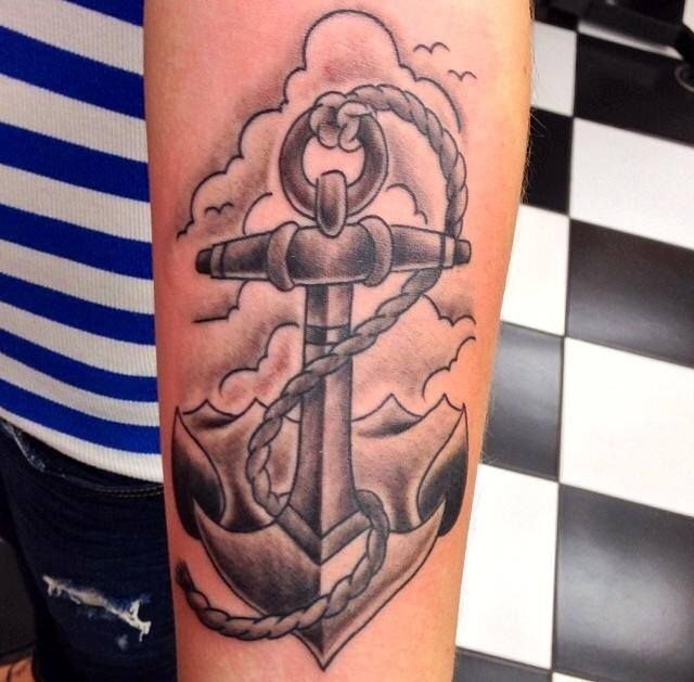 Black And Grey Anchor Tattoo Design For Sleeve