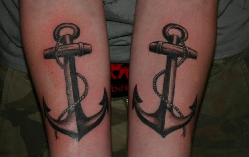 Black And Grey Anchor Tattoo On Both Forearm