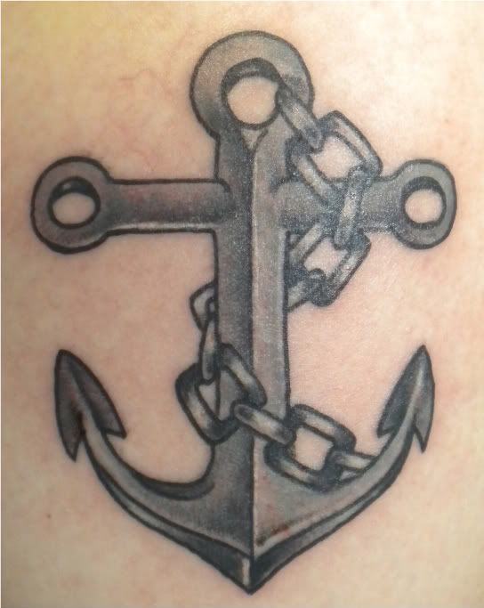 Black And Grey Anchor With Chain Tattoo Design