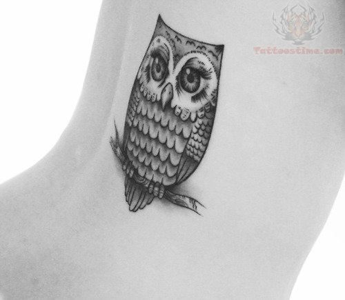 Black And Grey Owl On Branch Tattoo Design
