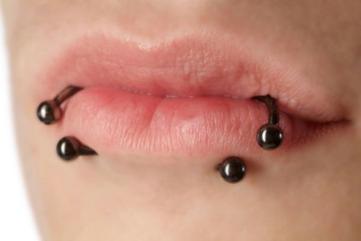 Black Circular Barbell Lower Lip Piercing