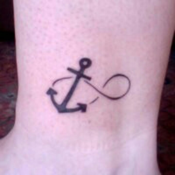 Black Infinity With Anchor Tattoo Design For Leg