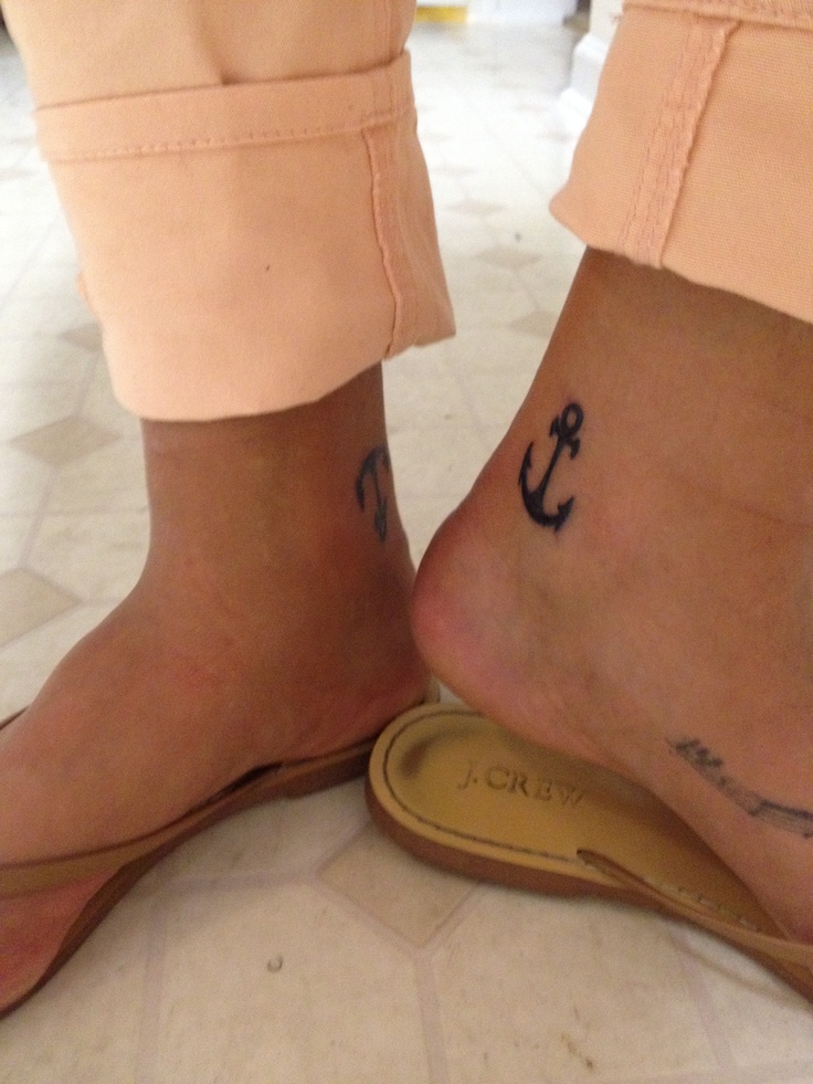 Black Ink Anchor Tattoo On Both Ankle