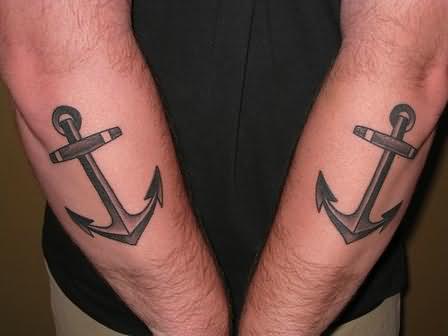 Black Ink Anchor Tattoo On Both Forearm