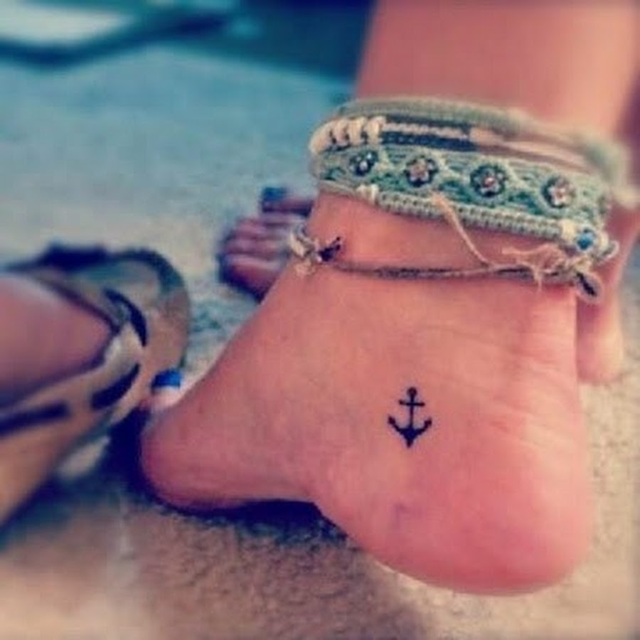 Black Ink Anchor Tattoo On Girl Right Foot Ankle