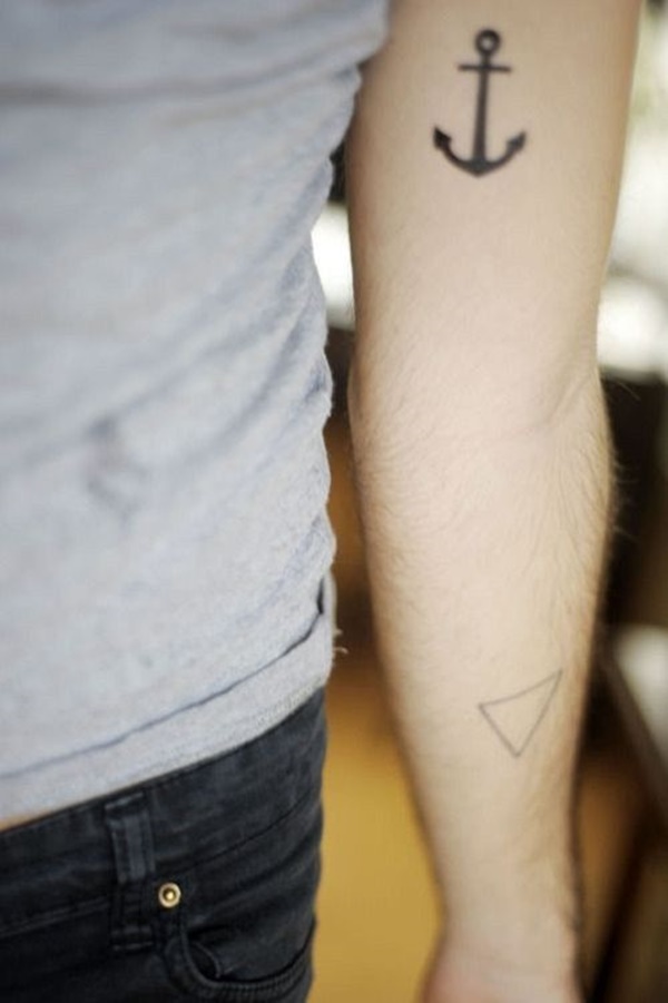 Black Ink Anchor Tattoo On Man Left Half Sleeve