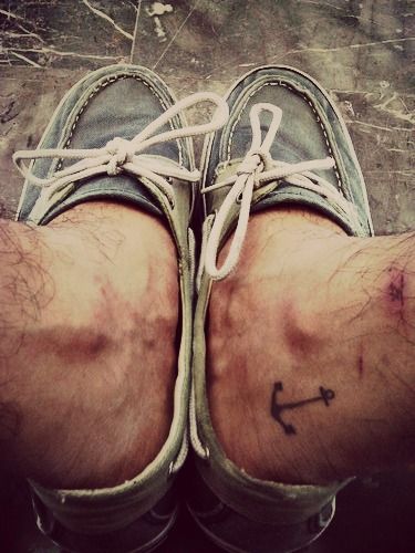 Black Ink Anchor Tattoo On Man Right Foot Ankle