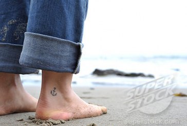 Black Ink Anchor Tattoo On Right Foot Ankle