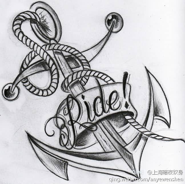 Black Ink Anchor With Banner Tattoo Design