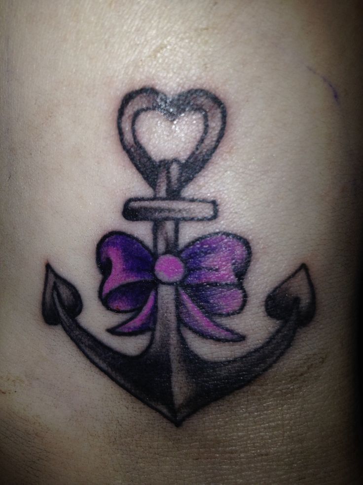Black Ink Anchor With Bow Tattoo Design