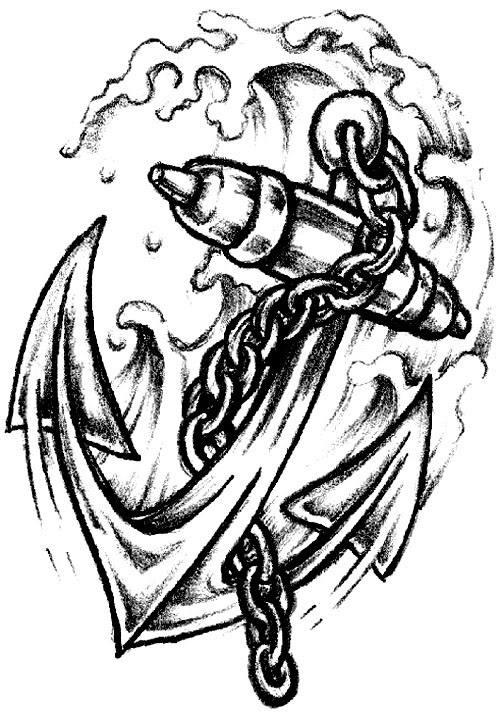 Black Ink Anchor With Chain Tattoo Design