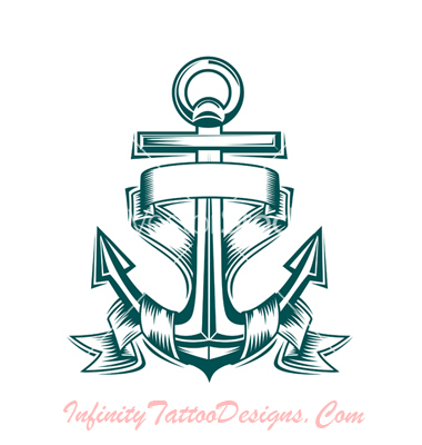 Black Ink Anchor With Ribbon Tattoo Design