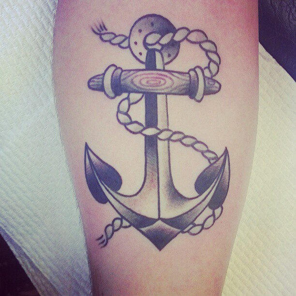 Black Ink Traditional Anchor Tattoo Design For Forearm By Toby Gawler