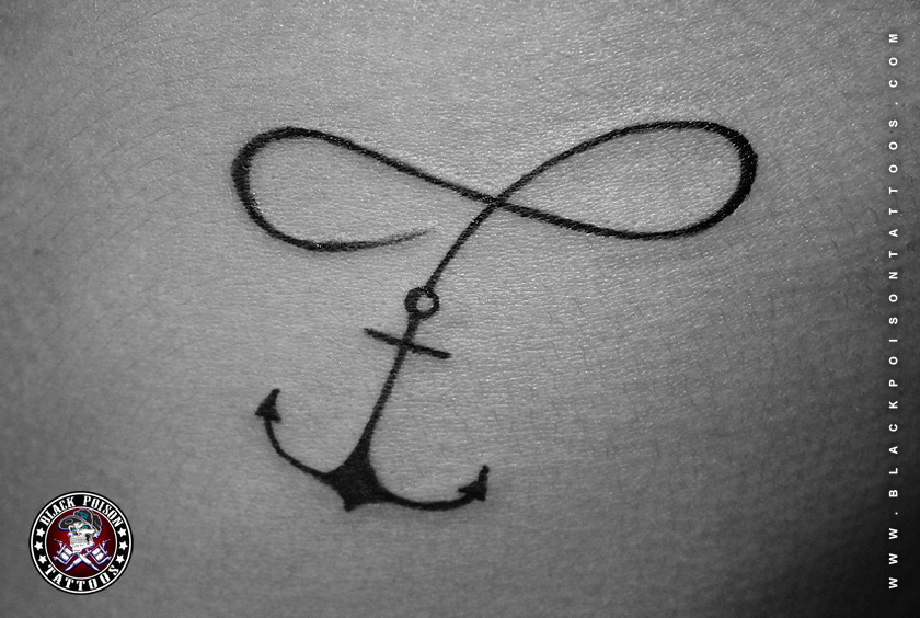Black Outline Infinity With Anchor Tattoo Design