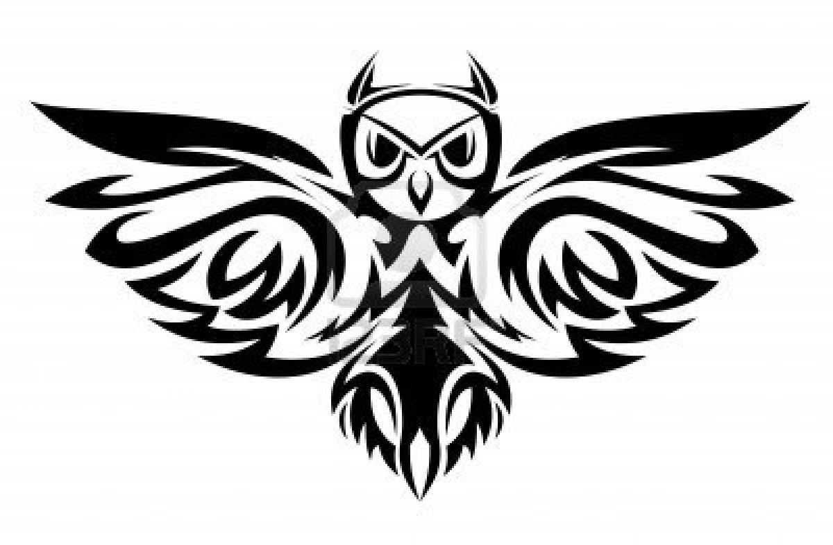 Black Tribal Flying Owl Tattoo Stencil