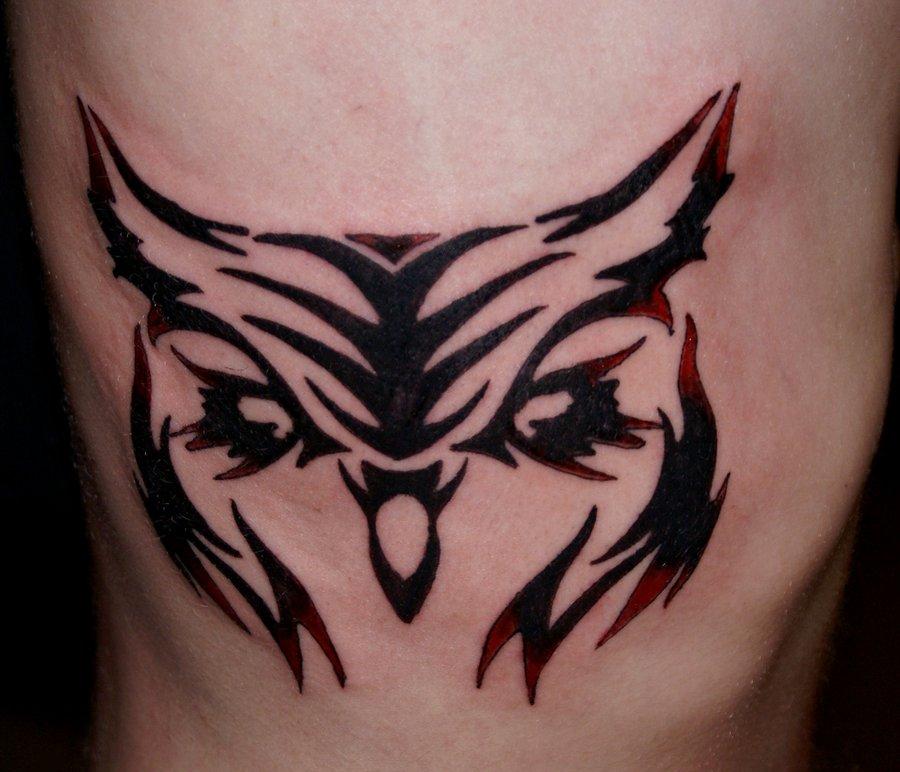 Black Tribal Owl Head Tattoo Design For Side Rib