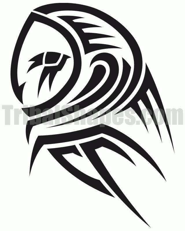 Black Tribal Owl Head Tattoo Stencil