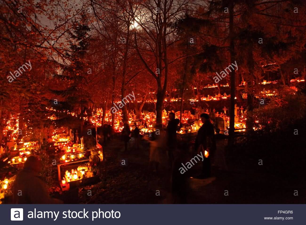 Candles Burn At The Cemetery In Gdansk On The All Saints Day, Gdansk, Poland