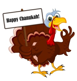 Chicken With Happy Chanukah Sign Board In Hand