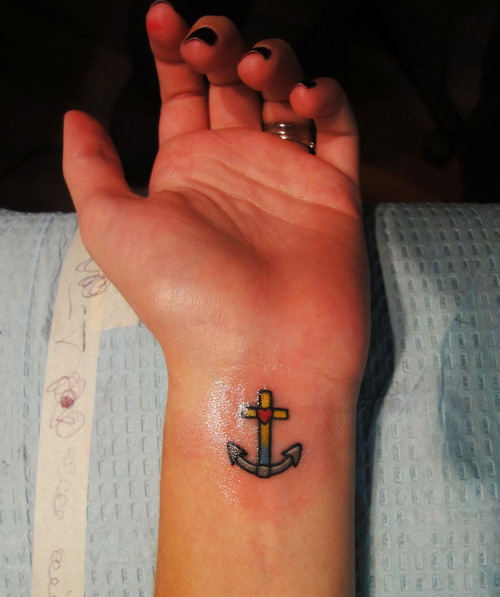 Classic Anchor Cross Tattoo On Girl Left Wrist