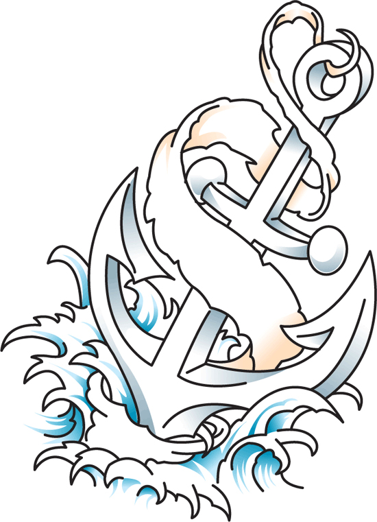 Classic Anchor Cross With Ribbon Tattoo Design