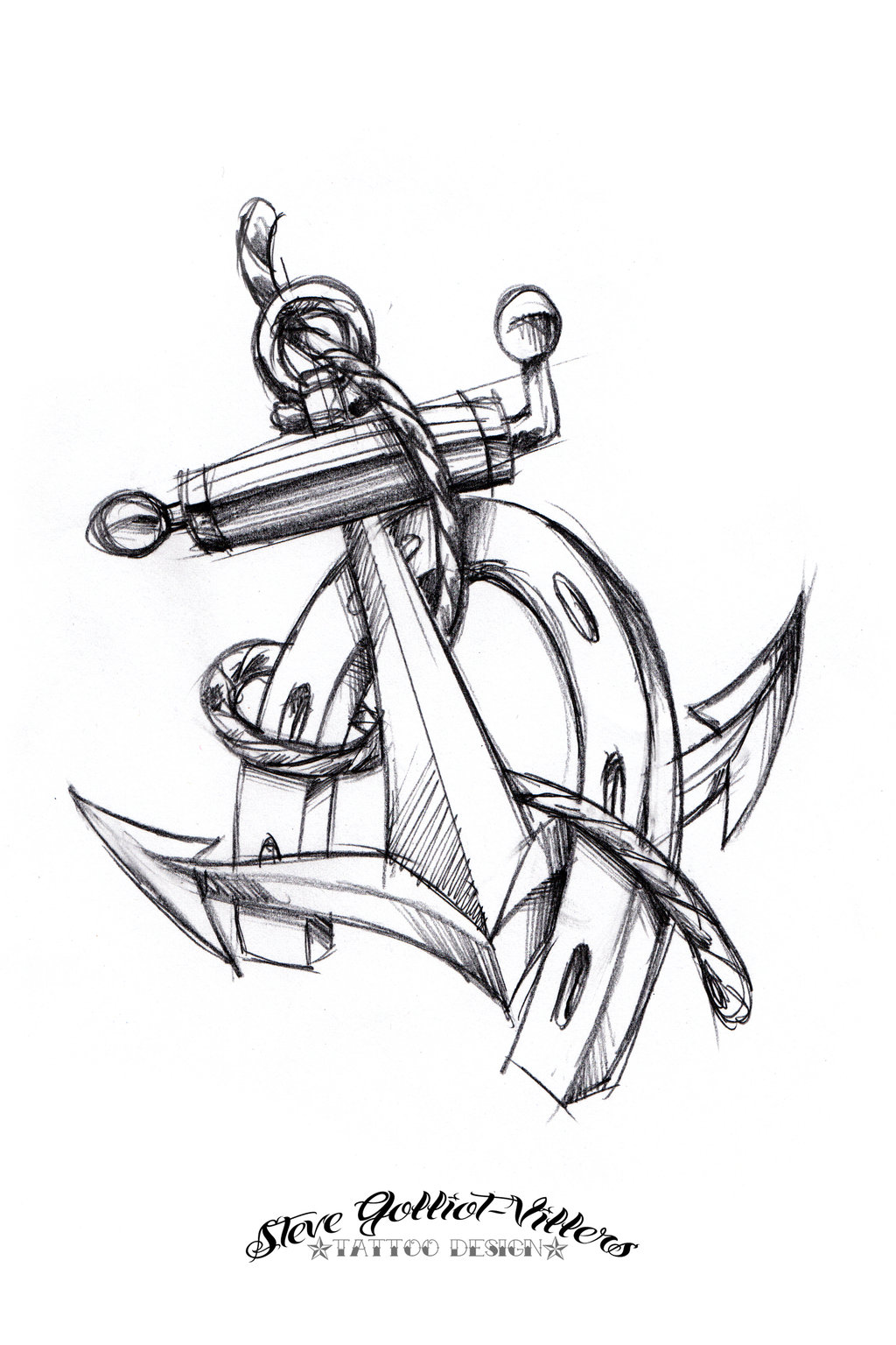 Classic Anchor With Horse Shoe Tattoo Design