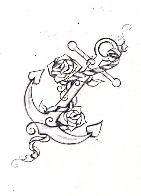 Classic Anchor With Rope And Roses Tattoo Design