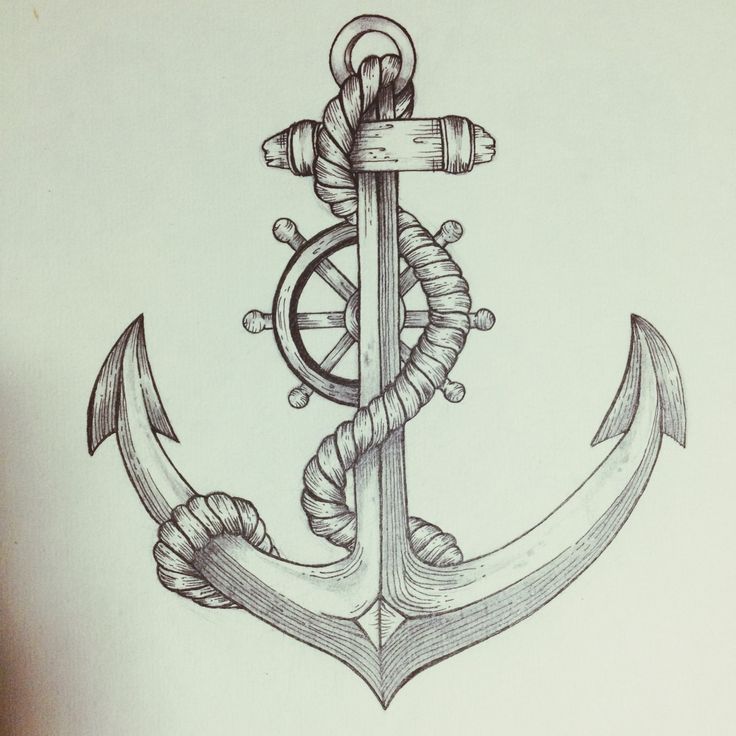 Classic Anchor With Ship Wheel Tattoo Design By Lex
