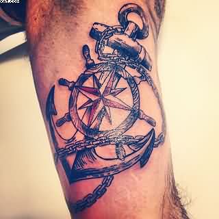 Classic Anchor With Ship Wheel Tattoo Design For Men Half Sleeve
