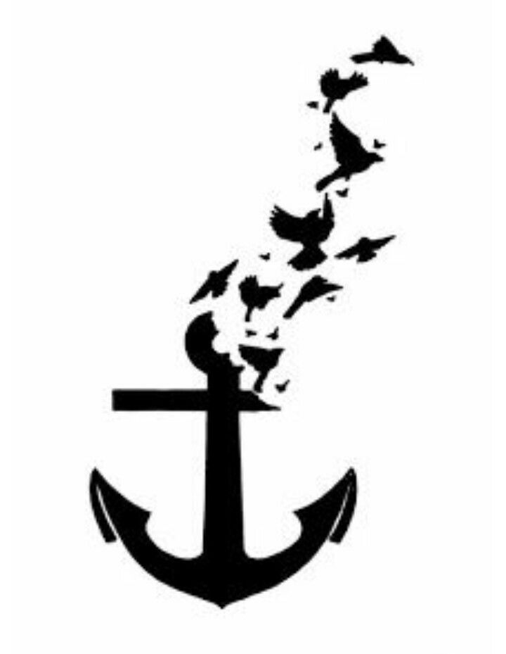 Classic Black Anchor With Flying Birds Tattoo Stencil By kayleesuniverse