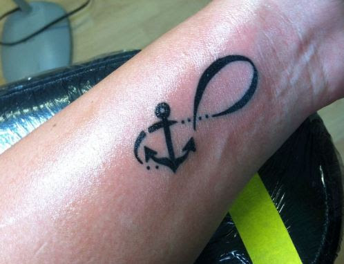 Classic Black Infinity With Anchor Tattoo On Left Wrist