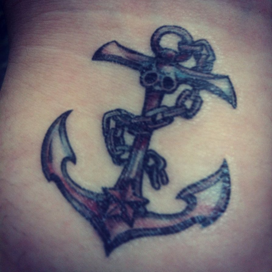 Classic Black Ink Anchor With Chain Tattoo Design