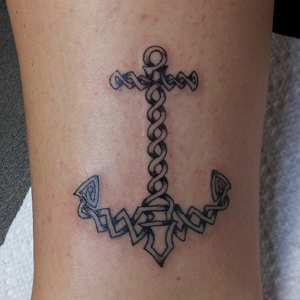 Classic Black Ink Celtic Anchor Tattoo Design For Sleeve
