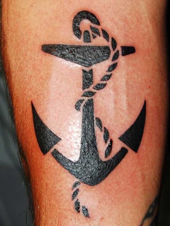 Classic Black Tribal Anchor Tattoo Design For Forearm
