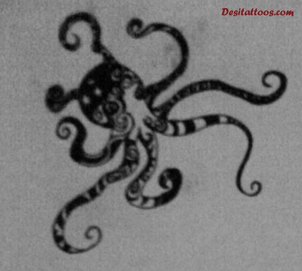 Classic Black Tribal Octopus Tattoo Design