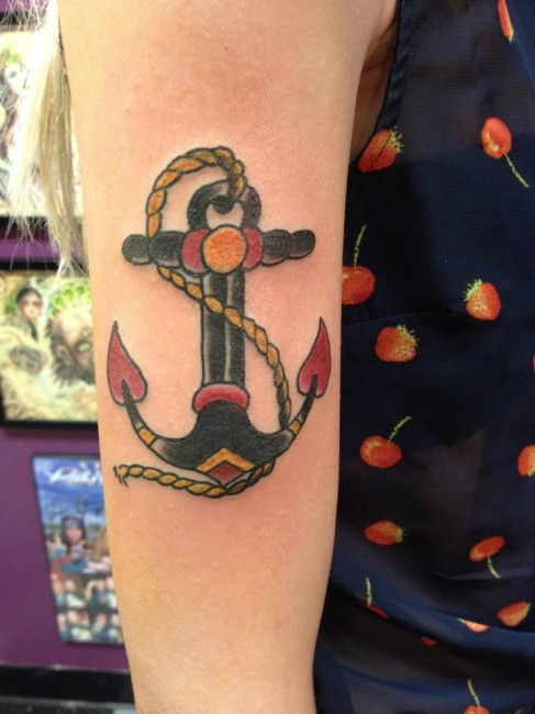 Classic Neo Anchor Tattoo On Girl Right Half Sleeve